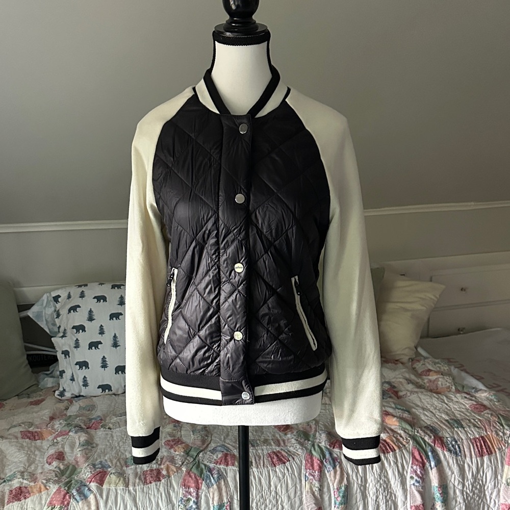 Elegant Black and White Women's Varsity Jacket